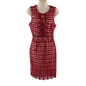 INA crochet lace overlay dress in deep red